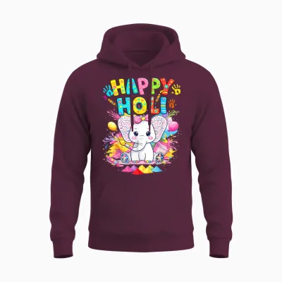 Happy Holi 2026 T Shirts Holi Festival of Colors Kids Girls Unisex Hoodie - Maroon
