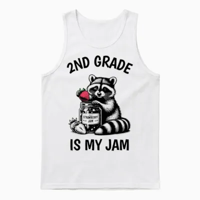 2nd Grade Is My Jam Teacher Student Racoon Meme Unisex Tank Top - White