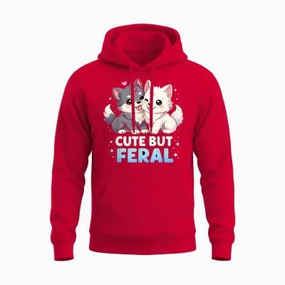 Adorable Loup Kawaii Anime, Fête Amusante De Loups Unisex Hoodie - Red