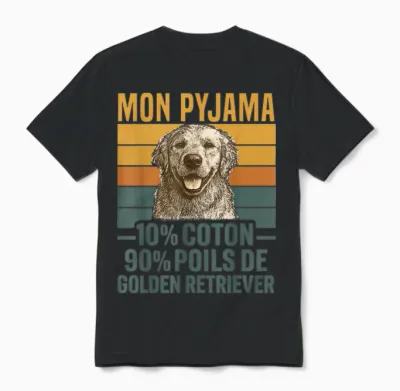 Humour Dog Gift Pajamas Hair Golden Retriever Vintage Unisex T-Shirt - Black