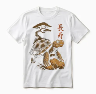 Vintage Wildlife Japanische Schildkröte Kunst Mit Bonsai-Baum Unisex T-Shirt - White