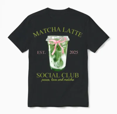 Matcha Latte Social Club Peace Love and Matcha Unisex T-Shirt - Black