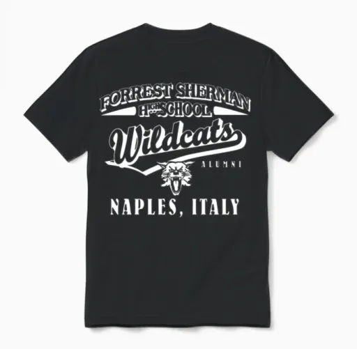 Forrest Sherman High School Naples Italy Wildcats Unisex T-Shirt in Black