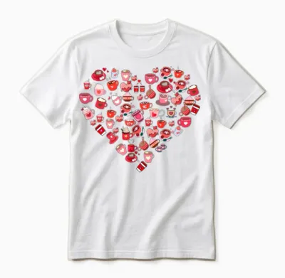 Valentines Day Love Heart Shape Coffee Design Unisex T-Shirt - White