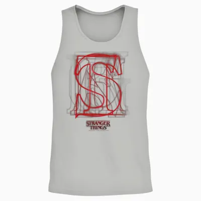 Stranger Things Logo with Overlaid Red Letters, Black Unisex Tank Top - Ash