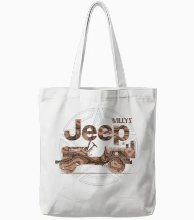 Jeep Willys Ma Star T-Shirt, Black Tote Bags - White