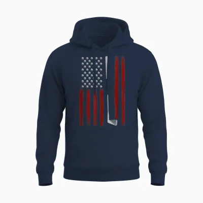 Retro American Flag Golf Golfer Funny Golf Club Golfing Unisex Hoodie - Navy