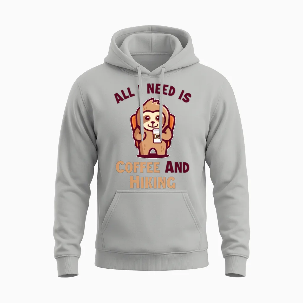 Coffee and Hiking Backpacking Outdoor Wander Unisex Hoodie in Ash