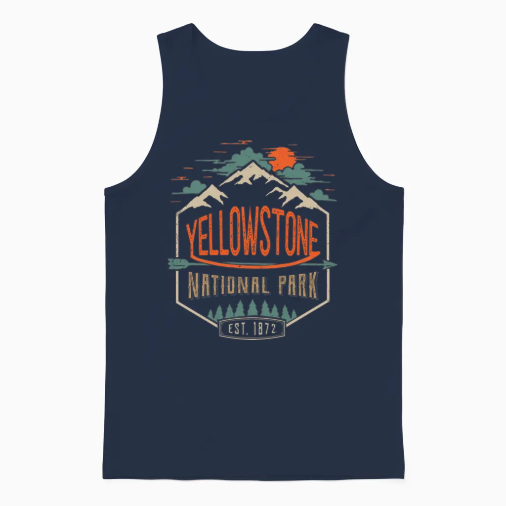 Yellowstone National Park Hiking Camping Unisex Tank Top in Navy