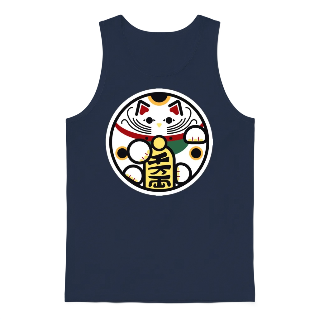 Round Lucky Cat โ Lovers Unisex Tank Top - Navy