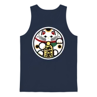 Round Lucky Cat — Lovers Unisex Tank Top - Navy – 1