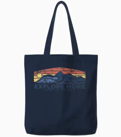Explore More, Retro Design Adventure. Tote Bags - Navy