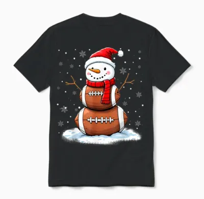 Christmas American Football Snowman Xmas Sport Men Boys Unisex T-Shirt - Black