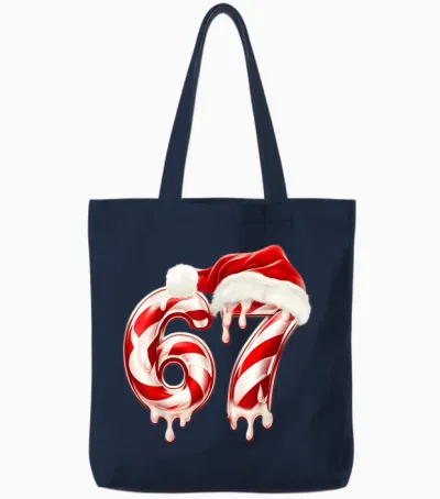 Melting Candy Cane 67 Christmas Design, Santa Hat Holiday Tote Bags - Navy