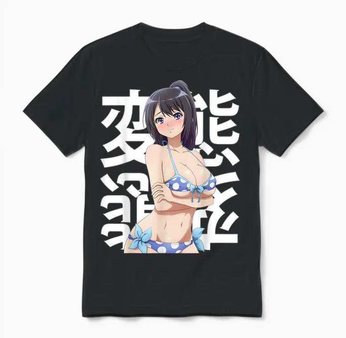 Anime Shy Kawaii Lewd Waifu Otaku Japonais Summer Soumis Unisex T-Shirt in Black