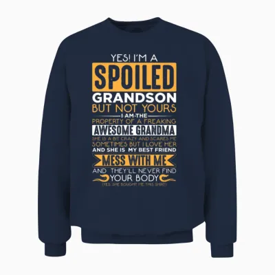 Spoiled Grandson Awesome Grandma Grandchild Unisex Sweatshirt - Navy