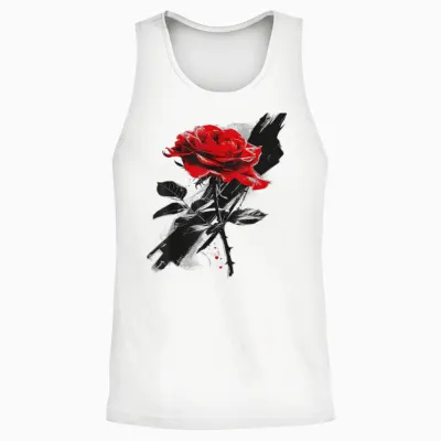 Rose Drawing Flower Lovers Artwork Graphic Motif Rose T-Shirt, White Unisex Tank Top - White