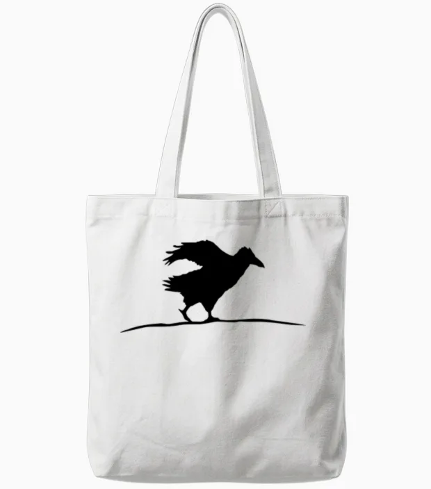 Raven Bird Crow Goes Fast Run Fun Comic Silhouette Tote Bags in White