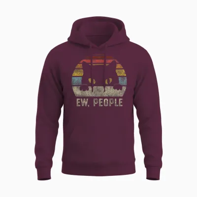 Ew People Retro Cat Funny Vintage Anti Social Introvert Unisex Hoodie - Maroon