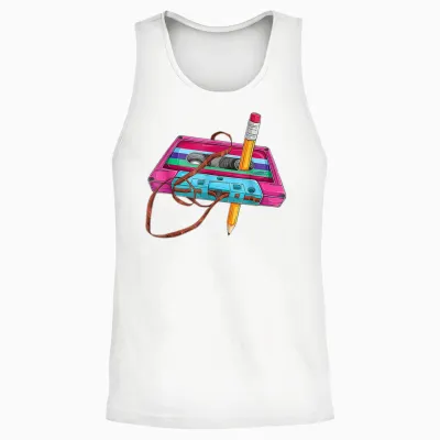 80 90s Outfit Women's Party Fancy Dress Retro Cassette T-Shirt, Black Unisex Tank Top - White