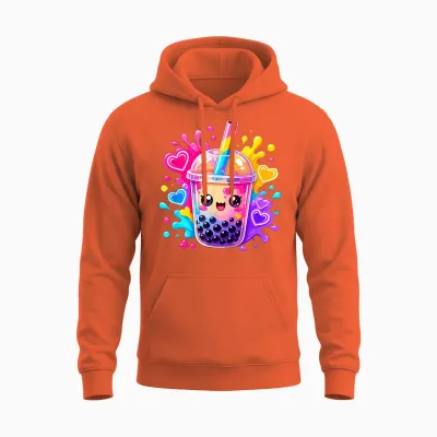 Niedliche Kawaii Boba Bubble Tea Lover Anime Herzen Unisex Hoodie - Orange