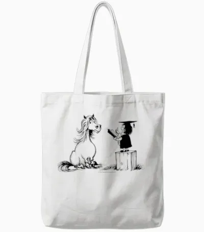 Thelwell Pony Learning at School Teacher Tote Bags - White