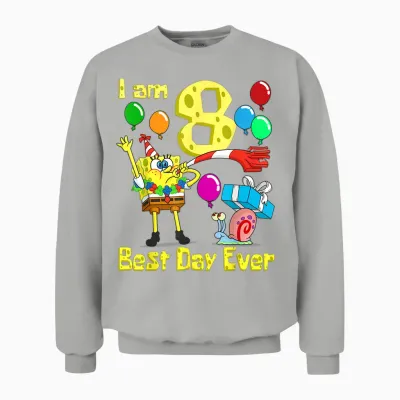 Mademark X Spongebob Squarepants - Spongebob I Am 8 Years Old Birthday Party Unisex Sweatshirt - Ash