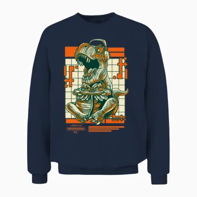 Retro T Rex Gamer Video Games Dinosaur Unisex Sweatshirt - Navy