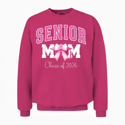 Senior Mom Class of 2026 Pink Coquette Bow Senior Mama 2026 Unisex Sweatshirt - Heliconia