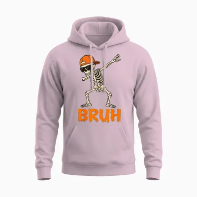 Bruh Dabbing Skeleton Funny Mens Kids Boys Halloween Unisex Hoodie - Light Pink