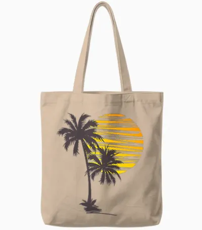 Cool Summer Vacation Men Women Sunset Beach Palm Tree Tote Bags - Natural