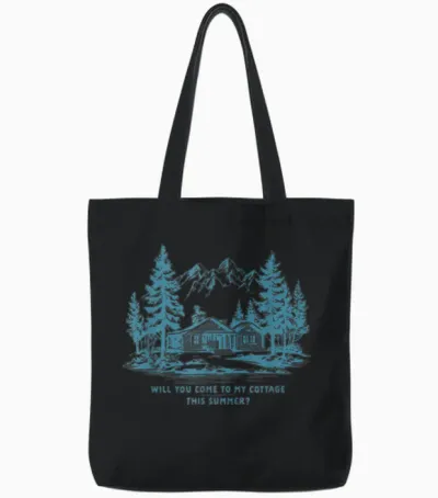 Come to My Cottage This Summer Vintage-Grafik Herren Tote Bags - Black