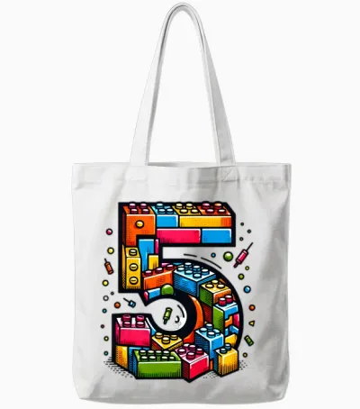 Children's 5th Birthday with Building Blocks Gift Idea T-Shirt, Black Tote Bags - White