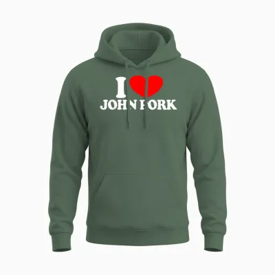 I Love John Pork Red Heart John Pork Meme John Pork T-Shirt, Black Unisex Hoodie - Military Green
