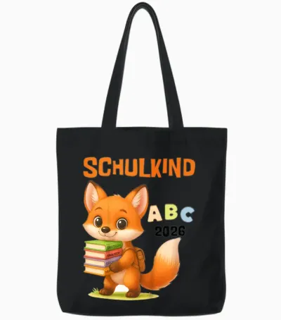 Kinder Schulkind 2026 Fuchs Abc Motiv Einschulung Jungen Tote Bags - Black