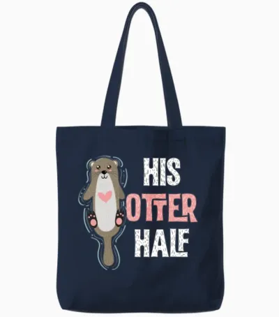 His Otter Half Punny Romantic Couple Valentine's Tote Bags - Navy
