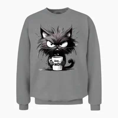 ähm Nö, Lustige Schwarze Katze Mit Tasse Kaffee Unisex Sweatshirt - Sport Grey