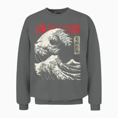 Hokusai Ukiyo-E Japan Honshu Japanese Wave Before Kanagawa T-Shirt, Black Unisex Sweatshirt - Graphite Heather