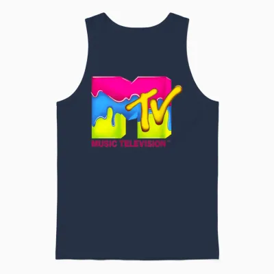 Mtv Neon Paint Drip Retro Logo T-Shirt, Black, S Unisex Tank Top - Navy