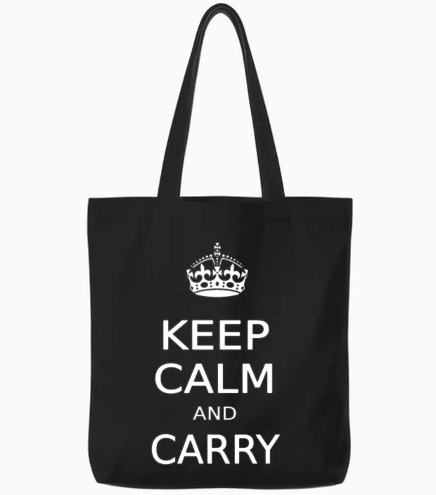 Keep Calm and Carry Tote Bags in Black