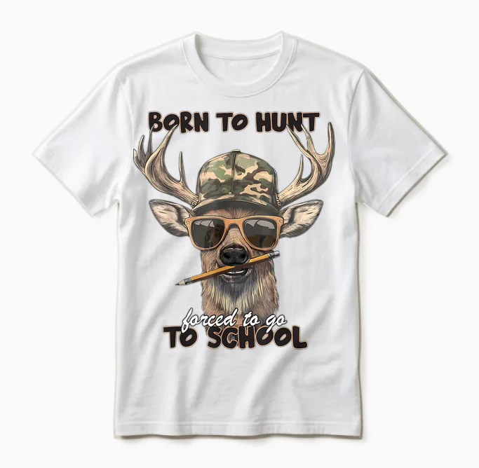 Forced to Go to School Deer Hunting Boy Camo Unisex T-Shirt in White