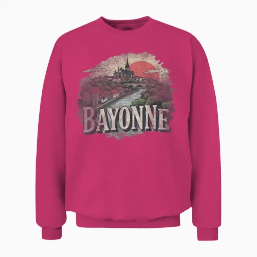 Souvenir Retro Bayonne Landscape Vintage Unisex Sweatshirt in Heliconia