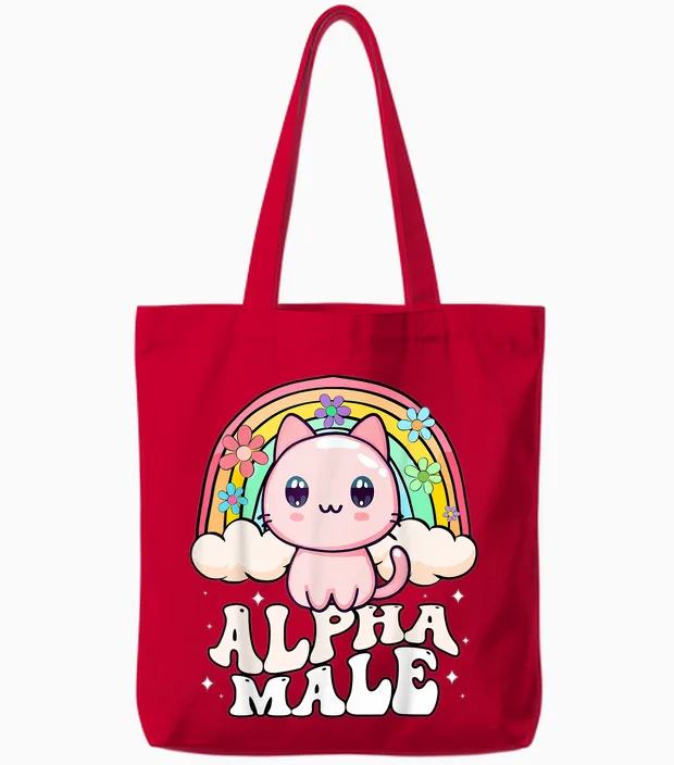Alpha MƤnnliche Katze KƤtzchen Regenbogen Tote Bags in Red