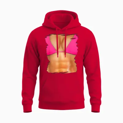 Fake Bauchmuskelshirt Bikini Body Muscle Six Pack Fake Big Boobs Unisex Hoodie - Red