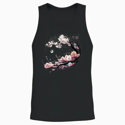 Japanese Sakura Garden Geisha Mount Fuji Cherry Blossom Unisex Tank Top - Black