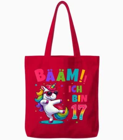 17th Birthday Boy Girl Party Outfit Unicorn Gifts T-Shirt, Black Tote Bags - Red