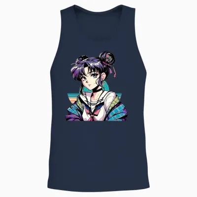 Anime Retro Girl Unisex Tank Top - Navy