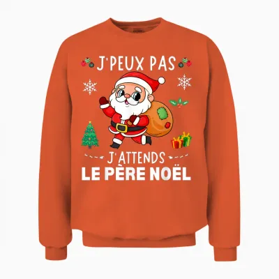J'peux Pas J'attends Le Père Noël Funny Merry Christmas T-Shirt, Black, S Unisex Sweatshirt - Orange
