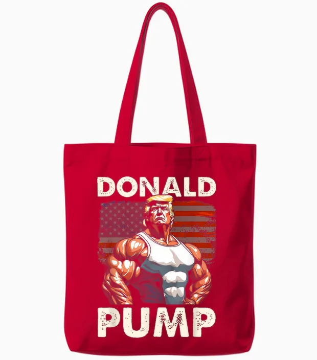 Funny Donald Pump Trump Weightlifting Workout Gym T-Shirt, Black, S Tote Bags in Red