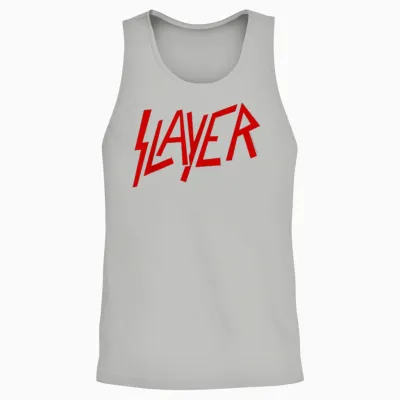 Slayer Official Classic Logo T-Shirt - Black, Crew Neck, Short Sleeve, Casual & Fitness (polyester, Cotton) Unisex Tank Top - Ash